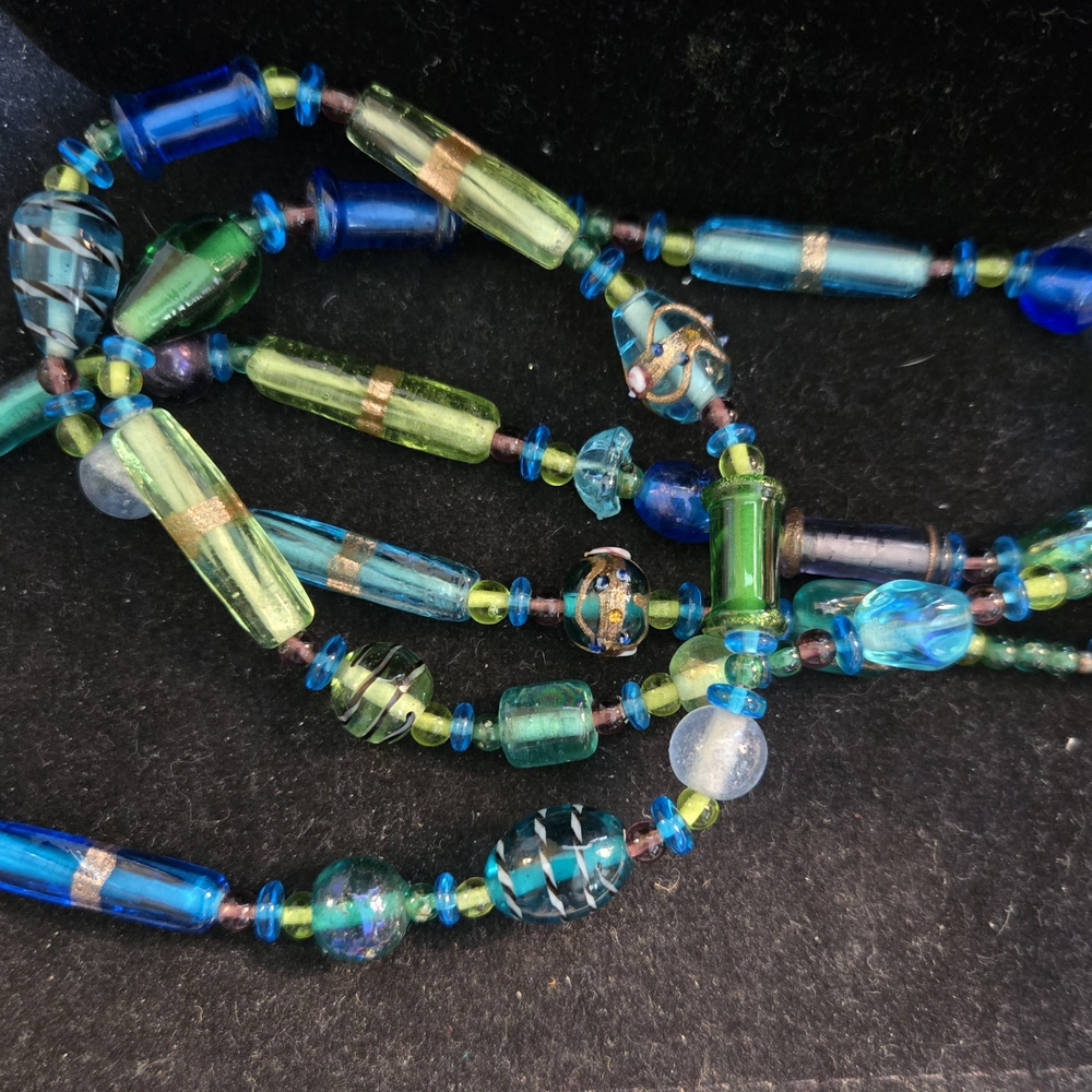 AS ISRAEL 925, Blue and Green Beaded Necklace - Picture 2 of 6